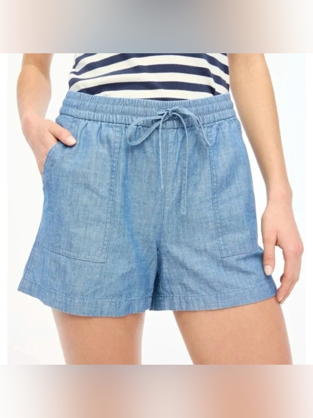 J. Crew Seaside Shorts In Chambray Blue Cotton Womens 3" Inseam Size Medium